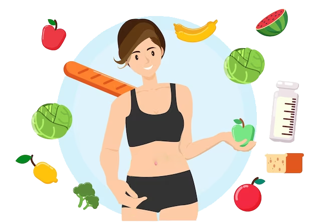 woman measuring her waistline holding fresh green apple hand flat style cartoon illustration vector 610956 760 پریود باکس مدبی