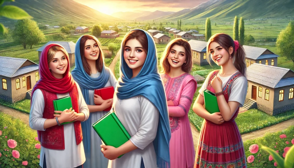 DALL·E 2024 10 16 12.59.46 A realistic and colorful image depicting a rural village in Iran with traditional village houses and a background of green hills. The scene shows a pe 1024x585 1 خانه مدبی